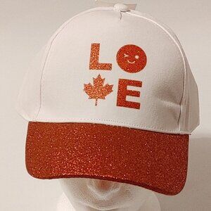 SPARKLE CANADA DAY HAT KIDS 7-16X BNWT "LOVE" CANADA Sparkle Brim Red and White
